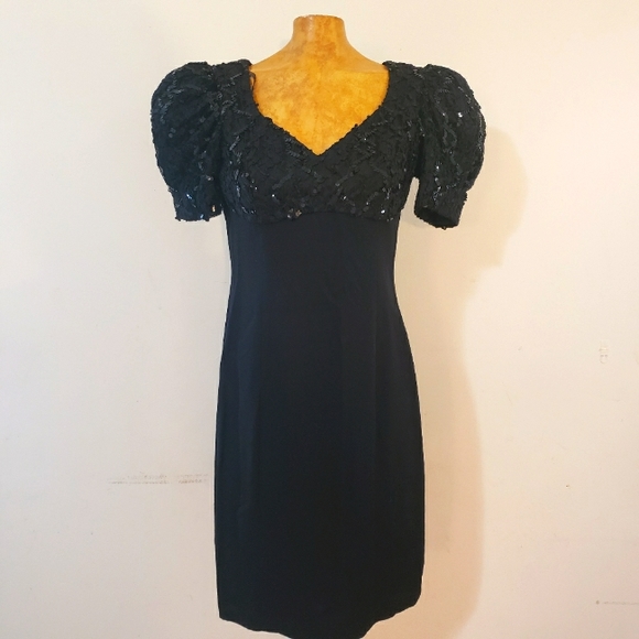 Vintage Dresses & Skirts - Vintage Black Sequin Amanda Taylor Dress Size 8